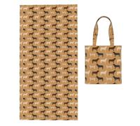 Poadnly Labrador Retrievers Dogs Cute Yellow Lab Chocolate Lab, 2 in 1 Packable Towel Bag, Beach Towels with Tote Bag for Travel Holiday Camping
