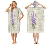 Poadnly Lavender Elegant Vintage, Adult Hooded Beach Towel 90 x 110 cm,Changing Bath Robe, Surf Poncho Towel For Women Men