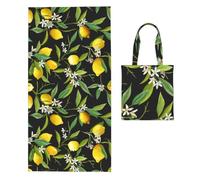 Poadnly Lemon And Flower Print, 2 in 1 Packable Towel Bag, Beach Towels with Tote Bag for Travel Holiday Camping