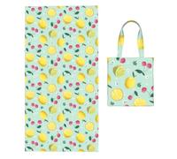 Poadnly Lemon Cherry Fruit, 2 in 1 Packable Towel Bag, Beach Towels with Tote Bag for Travel Holiday Camping