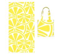 Poadnly Lemon Slice Yellow, 2 in 1 Packable Towel Bag, Beach Towels with Tote Bag for Travel Holiday Camping