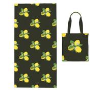 Poadnly Lemon With Branch And Lilies Bouquet Black, 2 in 1 Packable Towel Bag, Beach Towels with Tote Bag for Travel Holiday Camping
