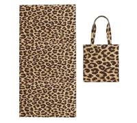 Poadnly Leopard Pattern Print, 2 in 1 Packable Towel Bag, Beach Towels with Tote Bag for Travel Holiday Camping
