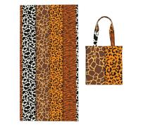 Poadnly Leopard Pattern Print, 2 in 1 Packable Towel Bag, Beach Towels with Tote Bag for Travel Holiday Camping