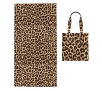 Poadnly Leopard Print, 2 in 1 Packable Towel Bag, Beach Towels with Tote Bag for Travel Holiday Camping