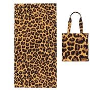 Poadnly Leopard Print, 2 in 1 Packable Towel Bag, Beach Towels with Tote Bag for Travel Holiday Camping