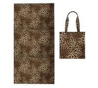 Poadnly Leopard Print, 2 in 1 Packable Towel Bag, Beach Towels with Tote Bag for Travel Holiday Camping