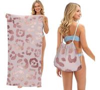 Poadnly Leopard Print Cheetah Rose Gold, 2 in 1 Packable Towel Bag, Beach Towels with Drawstring Backpack for Travel Holiday Camping