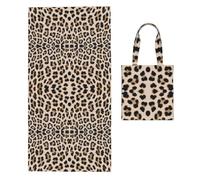 Poadnly Leopard Print Pattern, 2 in 1 Packable Towel Bag, Beach Towels with Tote Bag for Travel Holiday Camping