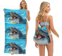 Poadnly Lovely Dolphin Printed, 2 in 1 Packable Towel Bag, Beach Towels with Drawstring Backpack for Travel Holiday Camping