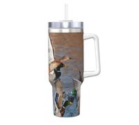 Poadnly Mallards Duck Hunting Mallard Ducks,40oz Ice Bully Cup with Handle Lid Straw Stainless Steel Mug Car Coffee Cup