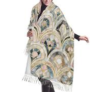Poadnly Marble Art Deco Tiles Soft Pastels Pattern, Large Soft Cashmere Feel Shawls Wraps Women Fringed Scarf Light Stole 196x68 cm