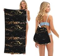 Poadnly Marble Printed, 2 in 1 Packable Towel Bag, Beach Towels with Drawstring Backpack for Travel Holiday Camping