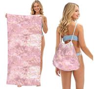 Poadnly Marble Rose Gold, 2 in 1 Packable Towel Bag, Beach Towels with Drawstring Backpack for Travel Holiday Camping