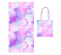 Poadnly Marbled Galaxy Pink Purple, 2 in 1 Packable Towel Bag, Beach Towels with Tote Bag for Travel Holiday Camping