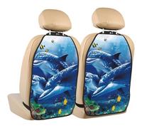 Poadnly Marine Life Blue Sea World Coral Dolphin,2 Pack Car Seat Kick Mats Back Seat Protector Durable Back Seat Organiser