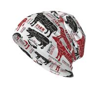 Poadnly Meat Cuts Diagrams Butcher Shop,Skull Cap Knitted Hat Polyester Balaclava Slouchy Beanie Hat Running Hat