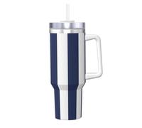 Poadnly Midnight Blue and White Striped,40oz Ice Bully Cup with Handle Lid Straw Stainless Steel Mug Car Coffee Cup