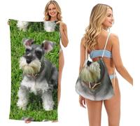 Poadnly Miniature Schnauzer, 2 in 1 Packable Towel Bag, Beach Towels with Drawstring Backpack for Travel Holiday Camping