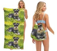 Poadnly Miniature Schnauzer, 2 in 1 Packable Towel Bag, Beach Towels with Drawstring Backpack for Travel Holiday Camping