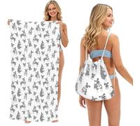 Poadnly Miniature Schnauzer Seamless Pattern, 2 in 1 Packable Towel Bag, Beach Towels with Drawstring Backpack for Travel Holiday Camping