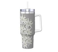 Poadnly Modern Edelweiss Swiss Alpine Flowers,40oz Ice Bully Cup with Handle Lid Straw Stainless Steel Mug Car Coffee Cup