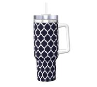 Poadnly Modern Navy Blue Moroccan Geometric,40oz Ice Bully Cup with Handle Lid Straw Stainless Steel Mug Car Coffee Cup