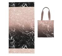 Poadnly Modern Rose Gold Black Marble Pink Glitter, 2 in 1 Packable Towel Bag, Beach Towels with Tote Bag for Travel Holiday Camping