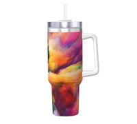 Poadnly Multi Coloured Cloud Explosion,40oz Ice Bully Cup with Handle Lid Straw Stainless Steel Mug Car Coffee Cup