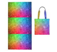 Poadnly Multicolor Polygonal Which Consist Triangles Rainbow, 2 in 1 Packable Towel Bag, Beach Towels with Tote Bag for Travel Holiday Camping