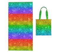 Poadnly Multicolor Rainbow Glitter, 2 in 1 Packable Towel Bag, Beach Towels with Tote Bag for Travel Holiday Camping