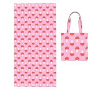 Poadnly Mushrooms Pink Red, 2 in 1 Packable Towel Bag, Beach Towels with Tote Bag for Travel Holiday Camping