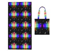 Poadnly Music Note Colorful Musical Notes 3D Printing, 2 in 1 Packable Towel Bag, Beach Towels with Tote Bag for Travel Holiday Camping