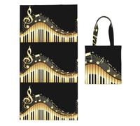 Poadnly Music Note Piano Printed, 2 in 1 Packable Towel Bag, Beach Towels with Tote Bag for Travel Holiday Camping