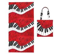 Poadnly Music Note Piano Printing, 2 in 1 Packable Towel Bag, Beach Towels with Tote Bag for Travel Holiday Camping