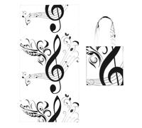 Poadnly Music Treble Clef And Note Artistic, 2 in 1 Packable Towel Bag, Beach Towels with Tote Bag for Travel Holiday Camping