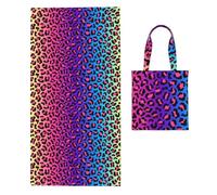 Poadnly Neon Color Gradient Leopard Print, 2 in 1 Packable Towel Bag, Beach Towels with Tote Bag for Travel Holiday Camping
