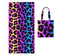 Poadnly Neon Leopard Print, 2 in 1 Packable Towel Bag, Beach Towels with Tote Bag for Travel Holiday Camping