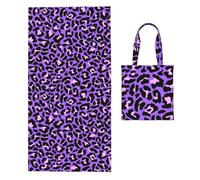 Poadnly Neon Purple Pink Leopard Animals Print, 2 in 1 Packable Towel Bag, Beach Towels with Tote Bag for Travel Holiday Camping