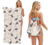 Poadnly Old English Sheepdog, 2 in 1 Packable Towel Bag, Beach Towels with Drawstring Backpack for Travel Holiday Camping