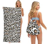 Poadnly Orange Leopard Print On White Animals Wildlife, 2 in 1 Packable Towel Bag, Beach Towels with Drawstring Backpack for Travel Holiday Camping