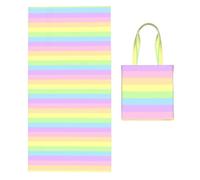 Poadnly Pastel Rainbow Striped, 2 in 1 Packable Towel Bag, Beach Towels with Tote Bag for Travel Holiday Camping