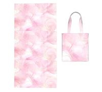 Poadnly Pastel Rpse Pink Marble, 2 in 1 Packable Towel Bag, Beach Towels with Tote Bag for Travel Holiday Camping