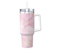 Poadnly Pastel Rpse Pink Marble,40oz Ice Bully Cup with Handle Lid Straw Stainless Steel Mug Car Coffee Cup