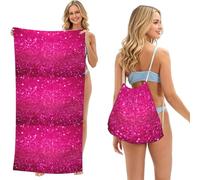Poadnly Pink Glitter Printed, 2 in 1 Packable Towel Bag, Beach Towels with Drawstring Backpack for Travel Holiday Camping