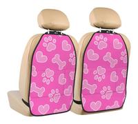 Poadnly Pink Pet Dog Footprint Bone Heart,2 Pack Car Seat Kick Mats Back Seat Protector Durable Back Seat Organiser