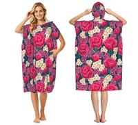 Poadnly Pink-Red Rose Texture, Adult Hooded Beach Towel 90 x 110 cm,Changing Bath Robe, Surf Poncho Towel For Women Men