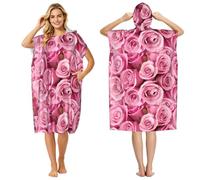 Poadnly Pink Rose, Adult Hooded Beach Towel 90 x 110 cm,Changing Bath Robe, Surf Poncho Towel For Women Men