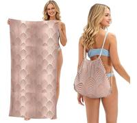 Poadnly Pink Rose Copper Gray Art Deco Seashells Scales, 2 in 1 Packable Towel Bag, Beach Towels with Drawstring Backpack for Travel Holiday Camping