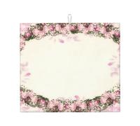 Poadnly Pink Roses Oval Frame Vintage, Dish Drying Mats, Sink Mat Absorbent Dish Drainer Mat For Kitchen Counter 41x46 cm